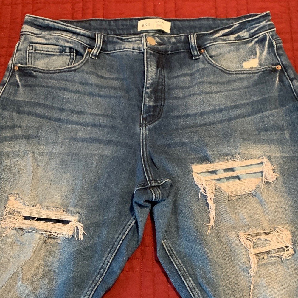 BKE Gabby Size 33 High Rise Dark Wash Factory Distressed Jeans